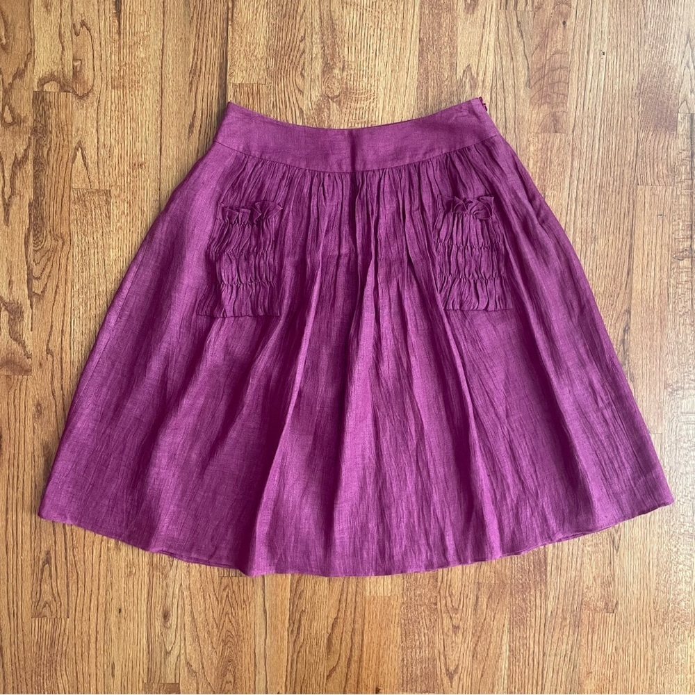 Women's Purple A-Line Gathered Pocket Skirt